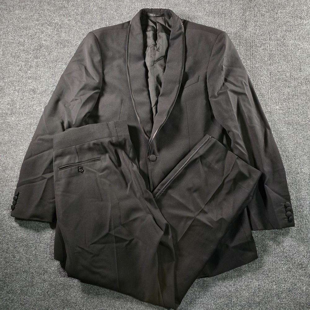 Armani Collezioni Mens Black Wool Tuxedo Suit Shawl Lapel Made in Italy 38R